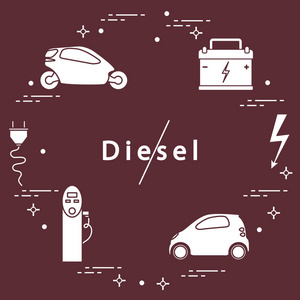 禁止柴油发动机。 运输是环保的。 电动汽车电池充电站电气安全标志电缆电气插头。 运输生态技术。