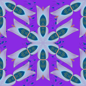 完美的纺织品封面设计。 涂鸦风格。 手绘无缝秋花图案。 紫罗兰色和蓝色的花。 彩色紫罗兰中性和蓝色无缝图案。