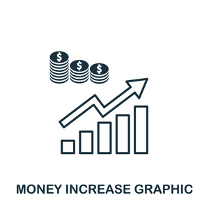 货币增加图形图标。移动应用程序, 打印和更多的使用。简单的元素唱歌。单色货币增加图形图标插图