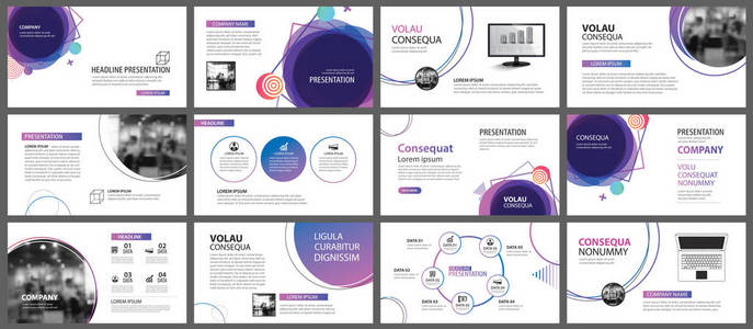 演示文稿和幻灯片布局背景。 设计蓝色和紫色梯度几何模板。 用于商业年报传单营销传单广告小册子现代风格。