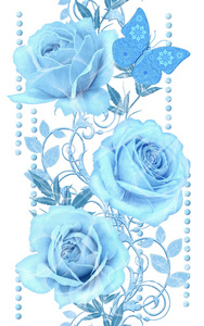 无缝图案。 装饰装饰佩斯利元素，精致的纹理叶子，由精细的花边和珍珠制成。 宝石闪闪发亮的卷发，花蕾，粉彩玫瑰。 开放式编织细腻。