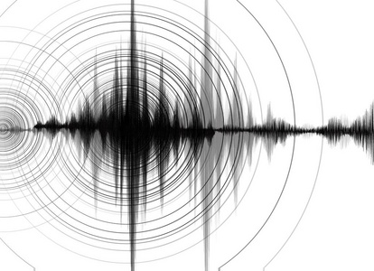 在白纸背景音频波图概念设计的地震波高富特尺度与圆振动，用于教育和科学矢量插图。