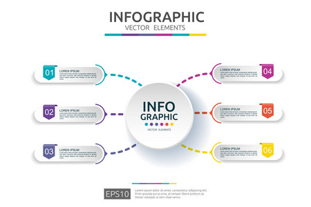 6个步骤信息。 时间线设计模板与三维纸标签。 有选择的商业概念。 内容图流程图步骤部分工作流程图布局图