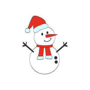 可爱的卡通雪人矢量插图孤立背景圣诞快乐和新年快乐。