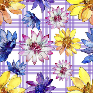 五颜六色的非洲菊花。植物花。无缝背景图案。面料壁纸印花纹理..背景纹理包装图案的野花。
