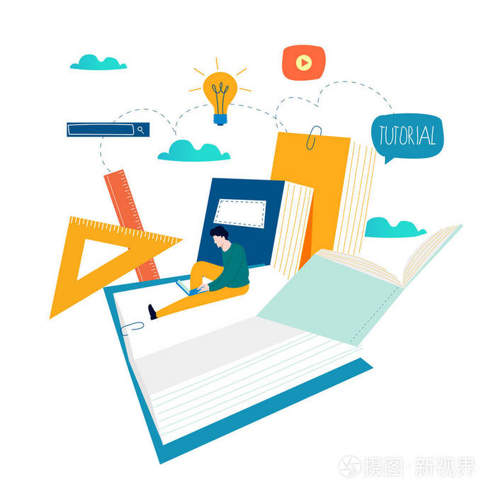 互联网学习,在线书籍,教程,电子学习,移动和网络图形在线教育设计插画