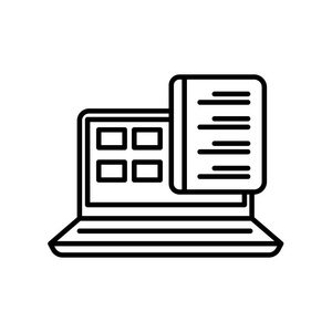 笔记本图标矢量符号和符号隔离在白色背景, 笔记本电脑徽标概念