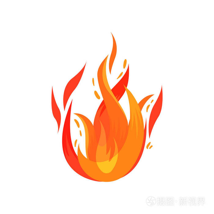 明亮的红橙火热的火焰燃烧的篝火动画图标的炽热的火焰警告标志或海报