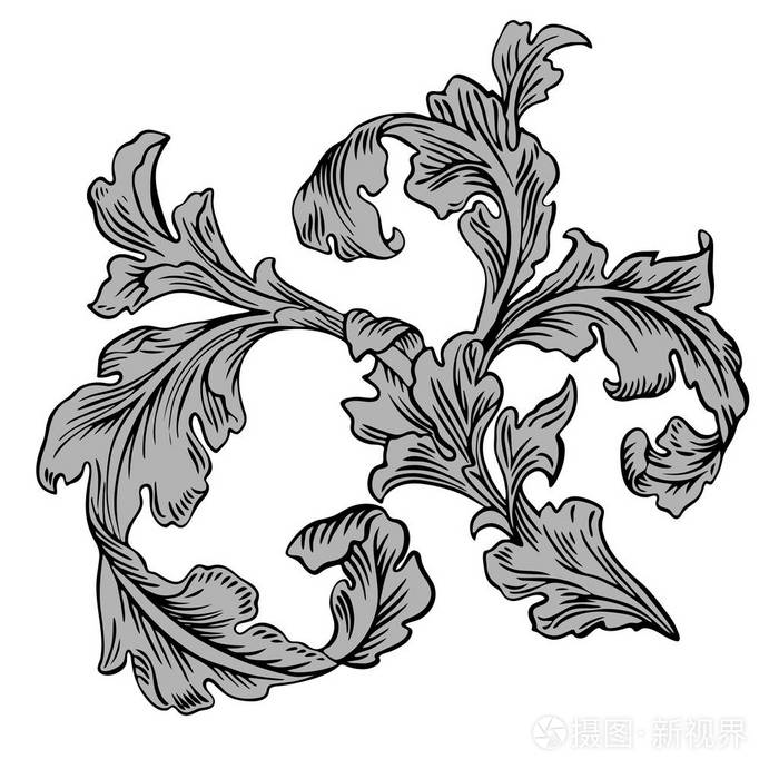 老式经典维多利亚装饰图案.元素隔离在白色背景上. 黑白风格.