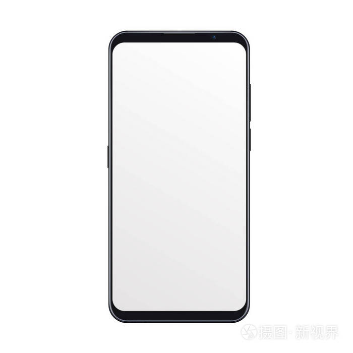 现实时尚智能手机样机与空白黑屏隔离在白色背景.