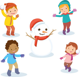 一群孩子在玩雪人