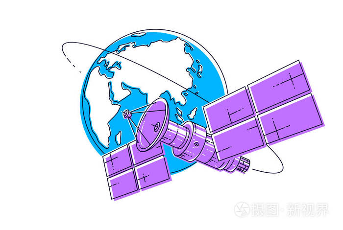 通信卫星飞行轨道空间飞行围绕地球航天器空间站与太阳能电池板和卫星