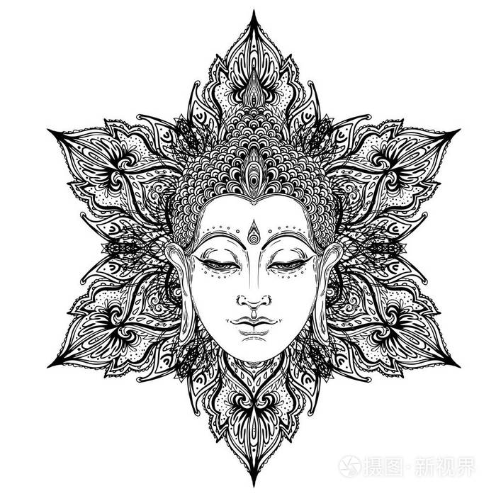 印度佛教精神艺术. 嬉皮士纹身灵性泰国神瑜伽禅着色书页成人.