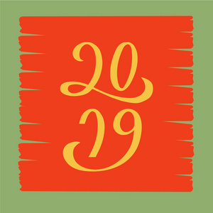 2019年为新年标志，传单，横幅，邀请，贺卡，明信片，排版海报。手写的现代字体。2019年圣诞节的纹理背景。矢量图EPS10..