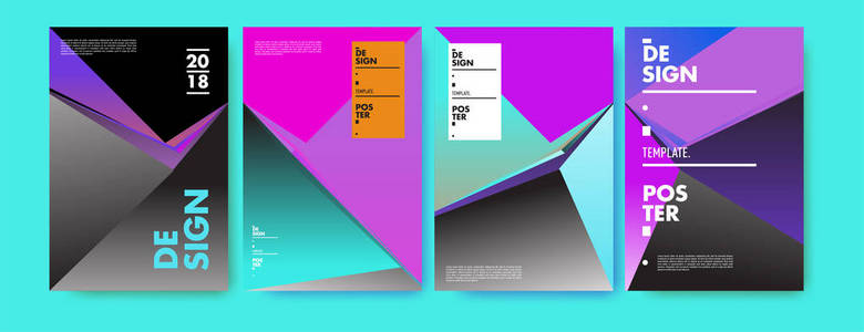 彩色抽象几何三角形海报和封面设计。 最小几何图案梯度