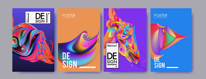 彩色抽象液体和液体海报和封面设计。 最小几何图案梯度背景。