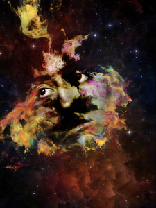 s face, nebula and stars suitable as a backdrop for the projects