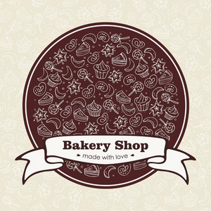 手绘糖果和烘焙的面包店标志图片