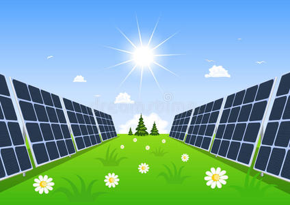 太阳能电池板从太阳产生绿色能源。