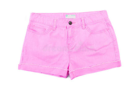 粉红女孩牛仔裤短裤。前面。