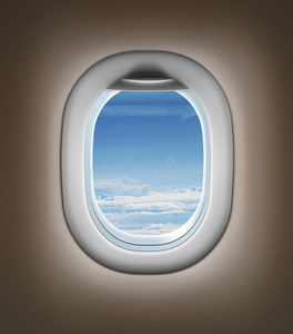 乘飞机旅行的概念。飞机内部或喷气式窗口