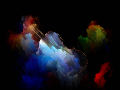 音乐梦想系列。 以小提琴和抽象的彩色颜料构成的设计，隐喻乐器旋律声音表演艺术和创造力