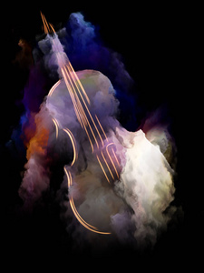 音乐梦想系列。 小提琴和抽象彩色颜料的组成，适合作为乐器旋律声音表演艺术和创造力项目的背景