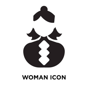 女性图标矢量隔离在白色背景标志概念上，女性标志在透明背景上填充黑色符号