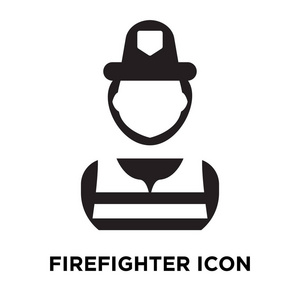 消防员图标矢量隔离在白色背景标志概念上，消防员标志在透明背景上填充黑色符号