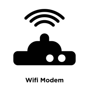 白色背景上隔离的WifiModem图标矢量，透明背景上WifiModem标志的标志概念，填充黑色符号。