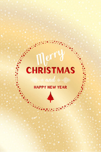 圣诞快乐的手绘字母，图案为白色和红色，镶有红色的星环和浅金色背景上浅半透明的圆圈