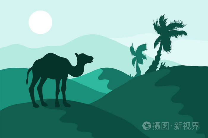 沙漠与骆驼插画-正版商用图片12pshn-摄图新视界