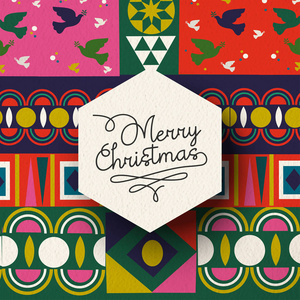 圣诞快乐假日插画复古几何造型艺术背景，缤纷冬日斯堪的纳维亚设计..EPS10矢量。