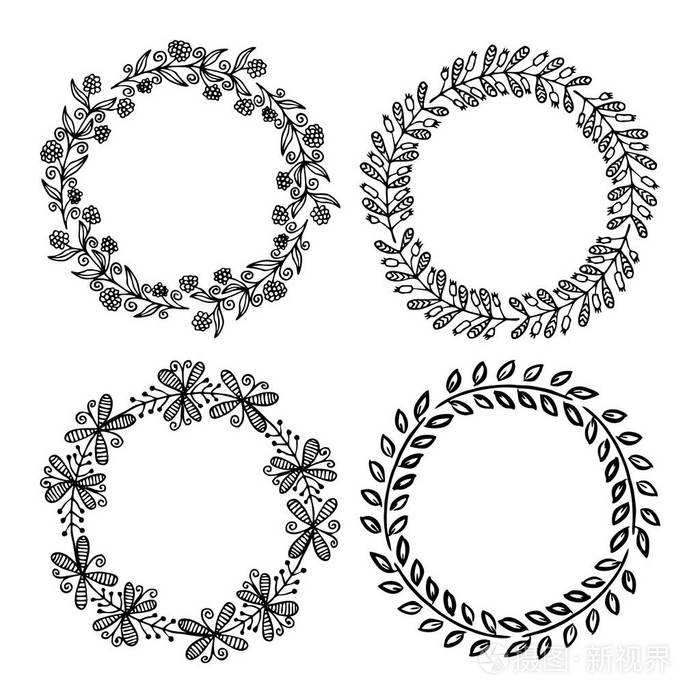 手绘矢量插图-桂冠和花环.设计元素的邀请,贺卡,报价,博客,海报等.