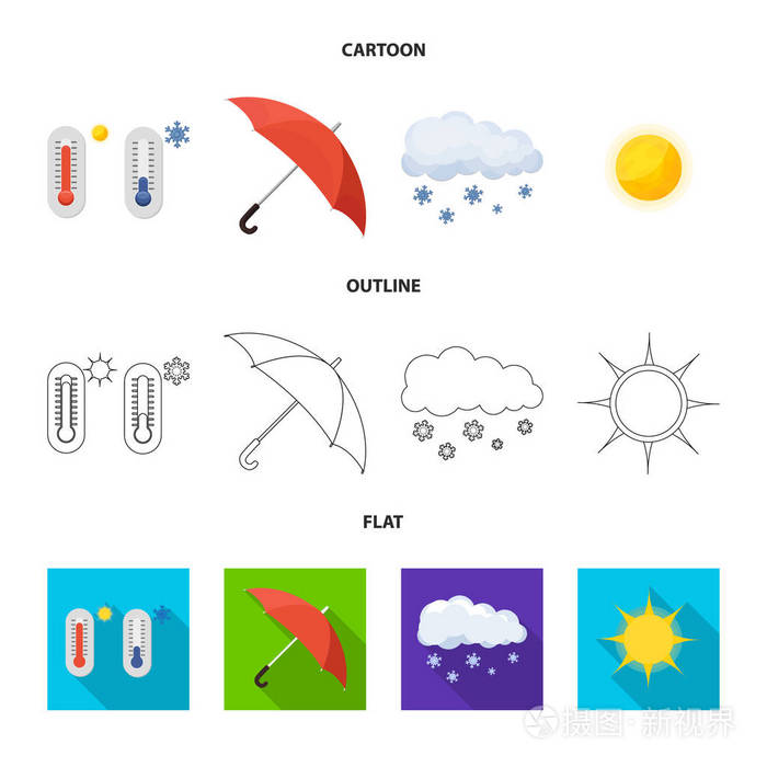 天气和天气标志的矢量设计。网站的天气和应用股票符号收集