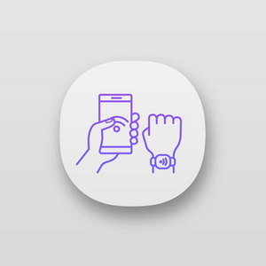 与智能手机应用程序图标连接的NFC手镯。