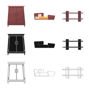 家具和公寓标志的孤立对象。网站家具和家庭股票符号的收集