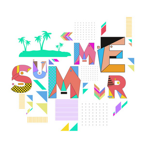 夏季时间矢量横幅设计与白色抽象背景的文本和丰富多彩的热带海滩元素。 事件的矢量插图模板。
