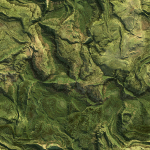 鸟瞰从空气平面的绿色自然山无缝纹理背景。3d 插图