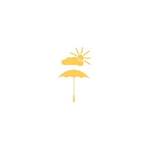 带太阳和云平坦风格图标矢量插图的雨伞