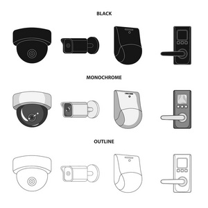 对闭路电视和摄像标志的矢量图解。一套闭路电视和系统股票矢量图