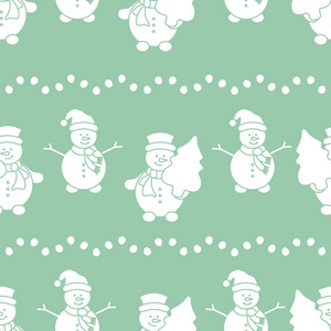 新年快乐2019和圣诞节无缝图案。带有雪人和圣诞树的矢量插图。包装织物印刷品的设计。