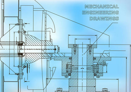 技术说明。 机械工程。 工程学科的背景。 技术设计。 仪器制造。 封面横幅传单。 蓝色蓝色