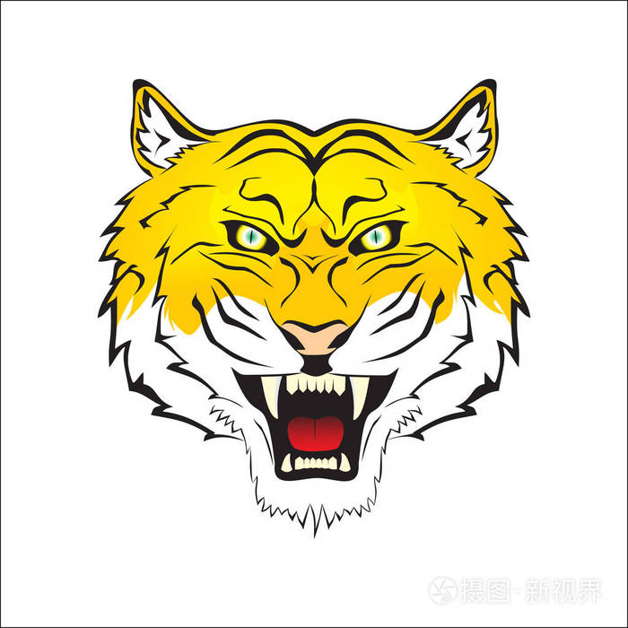 虎头设计矢量插图蓝眼睛的老虎t恤设计纹身