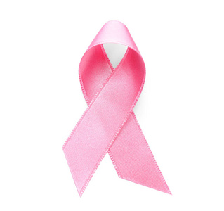 白色背景上的粉红色丝带。 乳腺癌概念