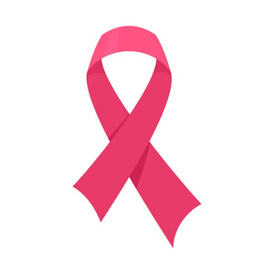 粉红色癌症丝带图标, 扁平样式