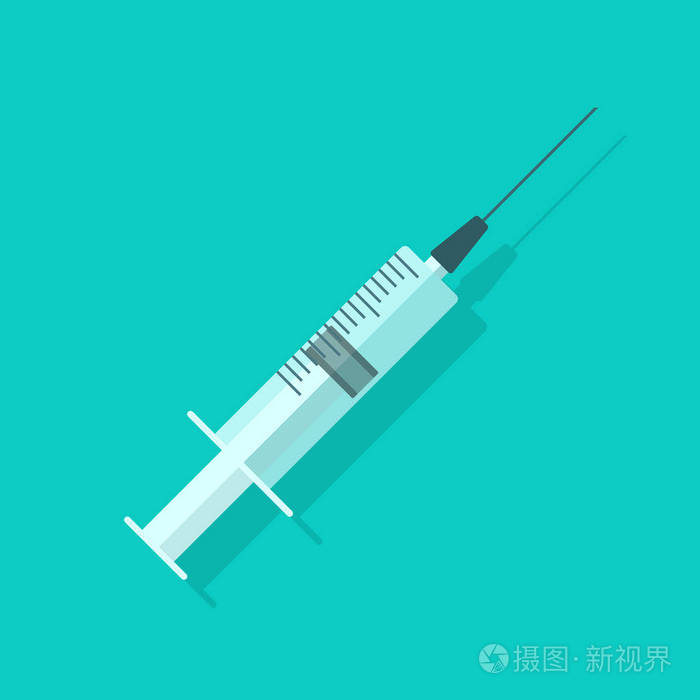 注射器空向量例证, 平的卡通医学针图标, 临床注射器或喷射分离的剪