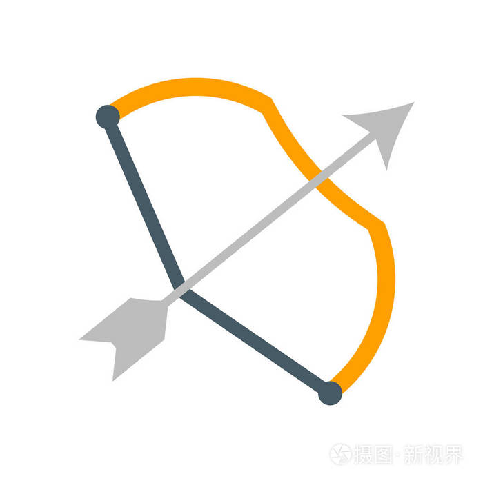 白色背景上孤立的弓箭图标矢量,弓箭透明标志,古代历史符号