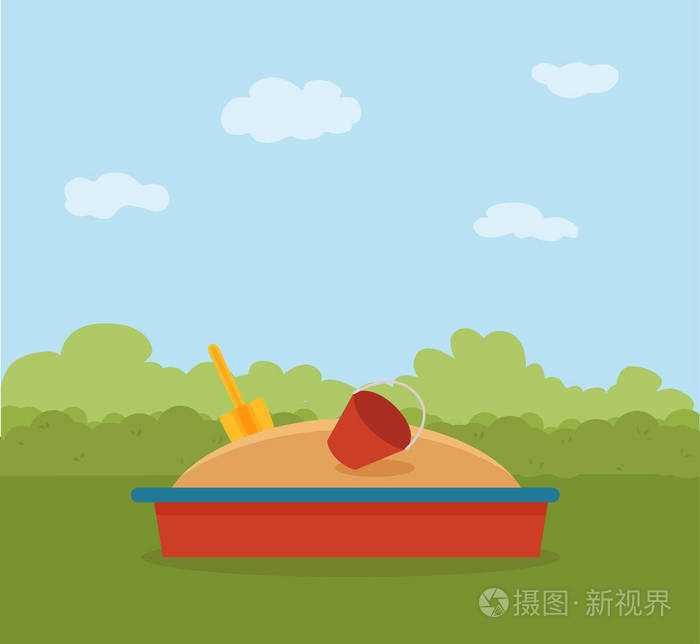 城市公园儿童插画设计元素秋千,滑梯,沙坑.