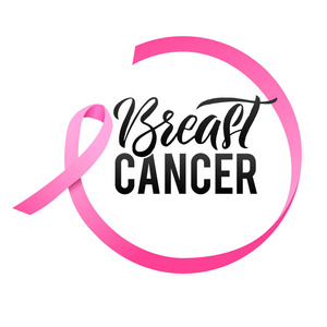 乳癌意识书法海报设计。丝带周围